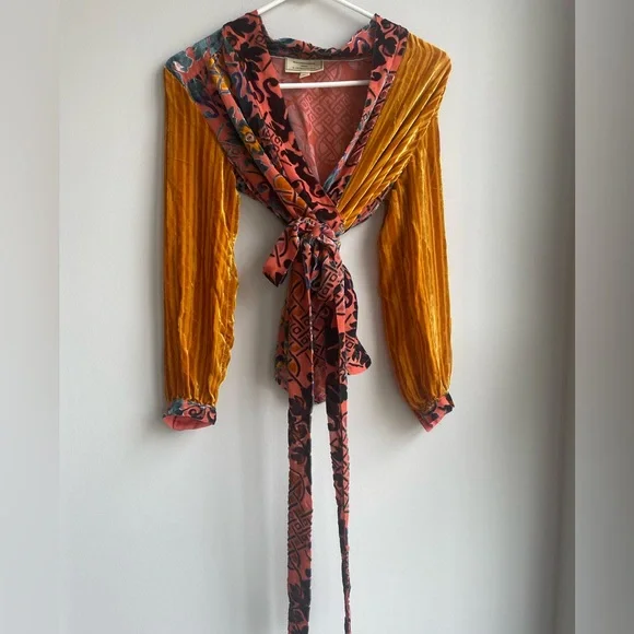 Anthropologie Velvet Patchwork Wrap Top by Moulinette Soeurs - Picture 4 of 16
